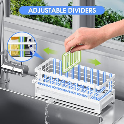 Kitchen Sink Sponge Holder - Self-Draining, Detachable Dish Cloth Holder, Rustproof Kitchen Countertop Organizer (White) - Image 5