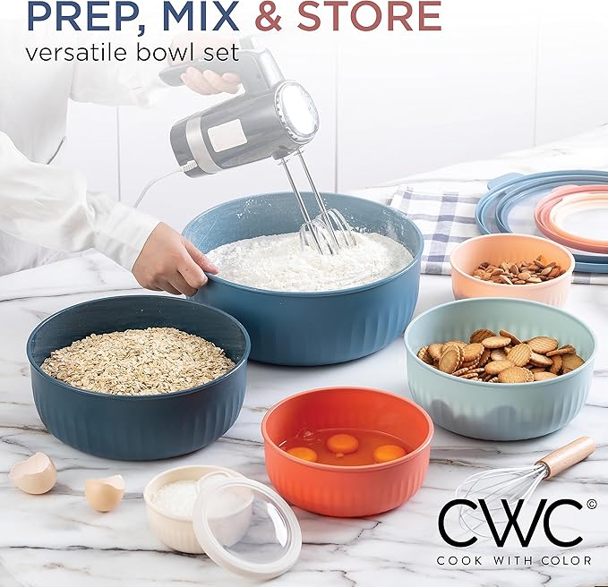 COOK WITH COLOR Prep Bowls with Lids- Wide and Deep Nesting Plastic Small Mixing Bowl Set with Lids, 12 Piece Set - Wide Bowls, Multicolor - Image 2