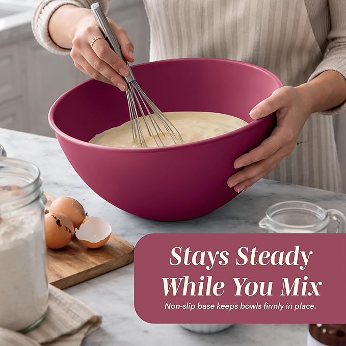 COOK WITH COLOR Mixing Bowls with Lids - 12 Piece Plastic Nesting Bowls Set includes 6 Prep Bowls and 6 Lids, Microwave Safe Mixing Bowl Set, Rose TPR Lid - Image 6