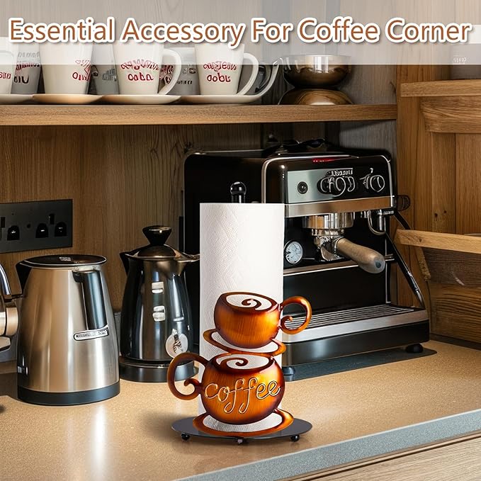 Standing Paper Towel Roll Holder Countertop for Coffee Lovers Women Men, Farmhouse Kitchen Decor and Accessories, Coffee Table Decor for Kitchen Home, 3D Hand-Painting Pattern, Metal - Image 6