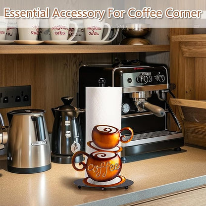 Standing Paper Towel Roll Holder Countertop for Coffee Lovers Women Men, Farmhouse Kitchen Decor and Accessories, Coffee Table Decor for Kitchen Home, 3D Hand-Painting Pattern, Metal - Image 6