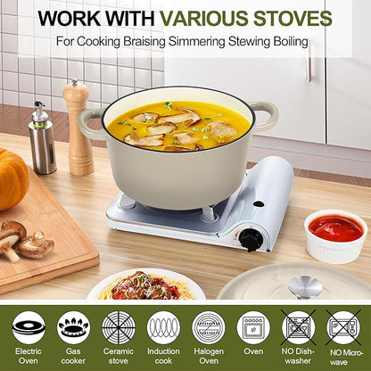 P&P CHEF 7QT Enameled Dutch Oven, Cast Iron Dutch Oven Pot with Lid for Bread Baking, Enameled Casserole Pot for Roasting Braising Stewing Frying Simmering, Various Stoves & Easy Clean, Khaki