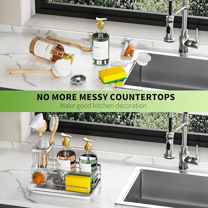 Cisily Stainless Steel Kitchen Sink Caddy Organizer, Sponge Holder for Sink Rustproof, Non-Slip Soap Dish Dispenser Brush Holder Storage, Home & Kitchen Essentials Accessories - Image 6