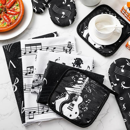 Leinuosen 8 Pcs Music Note Kitchen Decor Accessories Set Farmhouse Towels Oven Mitts Pot Holders Dishcloths Set Kitchen Decorative Absorbent Potholders for Chef Baking Cooking - Image 7