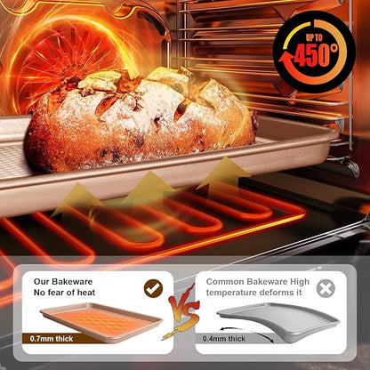 Wildone Baking Sheet Pan Set, Honeycomb Embossed Nonstick Baking Sheet 15x10 In, Thicker Carbon Steel Cookie Sheet, Even Heating Jelly Roll Pan, Rose Gold, 2 Pack - Image 5
