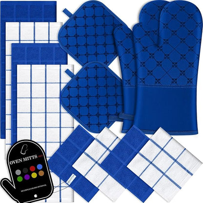 Oven Mitts Kitchen Towels Dishcloths with Pot Holders Sets, Dish Towels Sets, Oven Gloves Pot Pads Heat Resistant 500 Degrees with Non-Slip Silicone Surface for Cooking Baking Grilling-Royal Blue by BSKSSK
