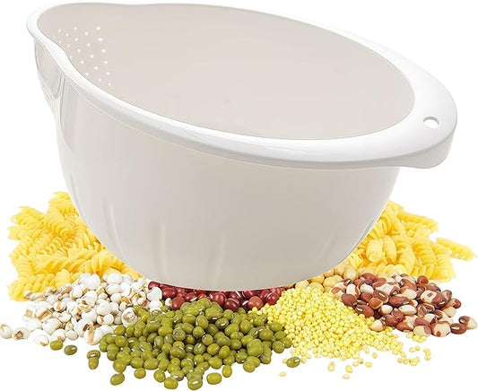 Japanese Rice Washing Bowl Quinoa Washer Strainer Small Grains Cleaner Plastic Side Drainers Colander for Rinsing Fruits, Vegetables and Beans, BPA-Free