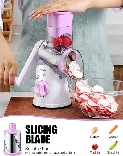Geedel Rotary Cheese Grater, Kitchen Mandoline Vegetable Slicer with 3 Interchangeable Blades, Easy to Clean Rotary Grater Slicer for Fruit, Vegetables, Nuts - Image 3