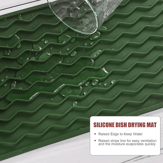 Silicone Dish Drying Mat for Multiple Usage, Easy clean, Eco-friendly, Heat-resistant Dish Drainer Mat for Kitchen Counter,Sink,Refrigerator or Drawer liner (12" x 6", Dark Green) - Image 4