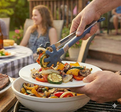 Farberware Mini Kitchen Tongs, Silicone Tips, Flexible Grip Handles, Locking Mechanism for Easy Storage, Blue and Gray, Dishwasher Safe for Cooking and Serving, 7 Inch, Set of 2