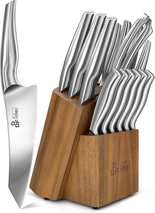 DDF iohEF Kitchen Knife Set with Block, 16 PCS Knife Sets for Kitchen with Block Japanese Stainless Steel, Ultra Sharp Chef Knife Set with Sharpener by DDFiohEF
