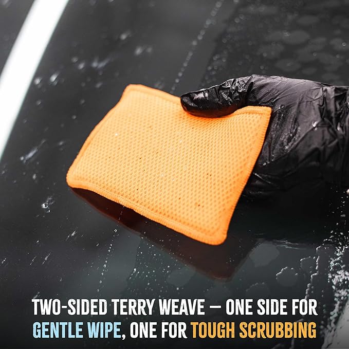 The Rag Company - Jersey Bug Scrubber Pads - Terry Weave, Easily and Safely Trap Bug Splatter in Sponge, Safe on All Finishes, 4in x 6in, Orange (5-Pack) - Image 7