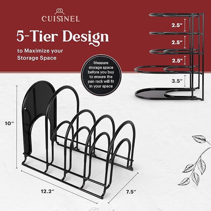 Pan Organizer - Silicone-Coated Non-Slip 12" Heavy Duty Skillet Rack - Kitchen Counter/Cabinet Organization Storage - Holder for Cookie Sheet, Cutting Board, Cast Iron Cookware, Dish, Pot, Lid Stand - Image 3