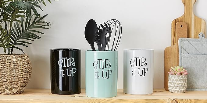 DII Kitchen Accessories Retro Collection, Ceramics, Utensil Holder, Aqua - Image 6