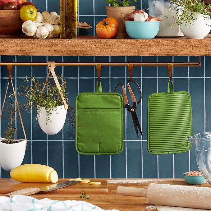 KitchenAid Ribbed Soft Silicone Pot Holder 2-Pack Set, Matcha, 7"x9" - Image 2
