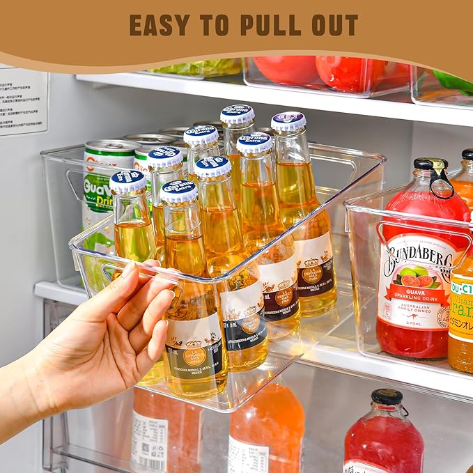 12 Pack Middle Organizers and Storage, Pantry Organization and Storage Bins, Cabinet Organizer, Clear Plastic Storage Containers with Handle，Acrylic Storage Bins for Cabinet, Fridge - Image 4