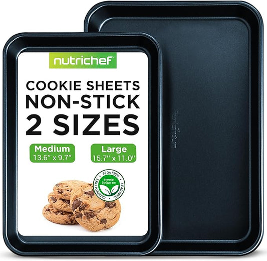 NutriChef 2-Piece Baking Sheet Non Stick - Premium Carbon Steel Cookie Sheets for Baking - Large and Medium Baking Trays for Oven - Blue Diamond by NutriChef%E2%84%A2Kitchen