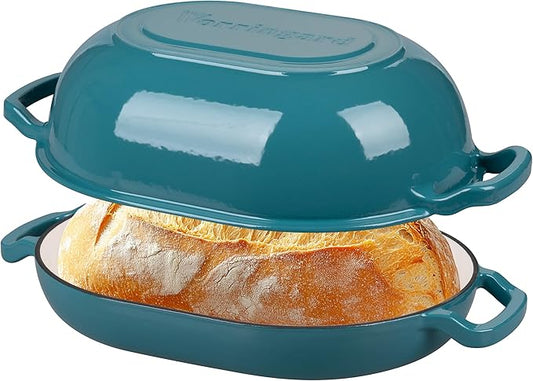 VORRINGARD Enameled Cast Iron Sourdough Bread Oven, Dutch Oven, Loaf Cast Iron Bread Pan for Homemade Bread Baking, Meatloaf Pan with Lid, 7QT, Bluegreen by Unknown