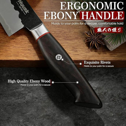 Huusk Santoku Japanese Chef Knife - Hand Forged Chef's Knives with VG10 Steel Core, Ultra Sharp 8 inch Kitchen Knife with Ergonomic Ebony Handle, Premium Wooden Gift Box for Men Women - Image 3