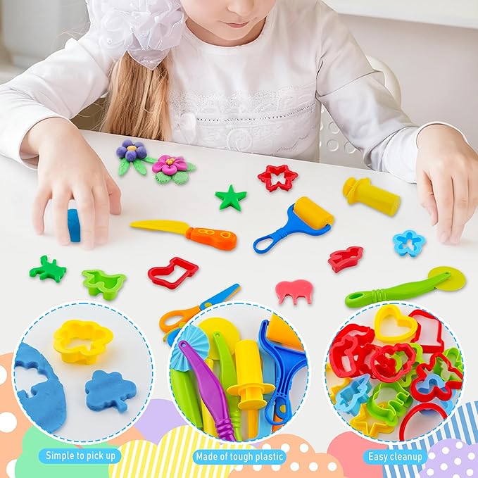 Dough Tools for Kids，40pcs Basic Dough Play Toys Includes Cutters, Roller, Rolling Pins, Safety Scissors