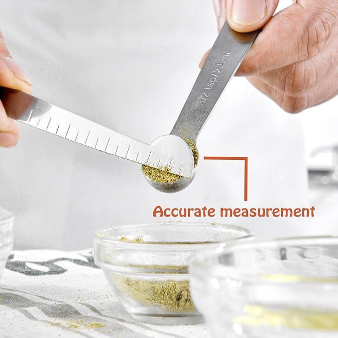 Stainless Steel Measuring Spoons Set, 7 Pieces Kitchen Measuring Sets Gadgets tool,For Cooking & Baking,Measure Dry & Wet Ingredients And Liquid (Spoons) - Image 5