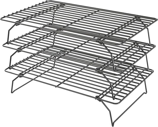 Cooling Racks for Cooking and Baking - 3 Tier Stackable Grid Wire Baking Rack for Oven Cooking, Baking, Grilling, Roasting - Dishwasher Safe Bacon Rack - Black by LIEMAND