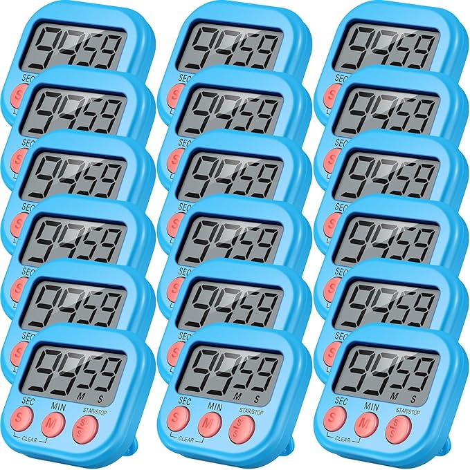 Leumoi 24 Pcs Digital Kitchen Timers Bulk Small Magnetic Timer On/Off Switch Minute Second Count up Countdown Loud Alarm for Classroom Cooking Baking(Blue) by Leumoi