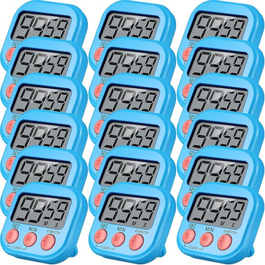 Leumoi 24 Pcs Digital Kitchen Timers Bulk Small Magnetic Timer On/Off Switch Minute Second Count up Countdown Loud Alarm for Classroom Cooking Baking(Blue) by Leumoi