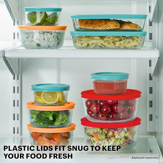Pyrex Simply Store (9-Pack) Mixed Sized Glass Food Storage Set, Round & Rectangular Containers With Plastic Lids, BPA-Free, Dishwasher & Microwave Safe - Image 4