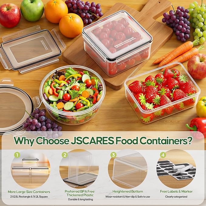 62 PCS Large Food Storage Containers with Lids Airtight (31 Lids & 31 Containers)- 85 OZ Reusable Plastic Leakproof Meal-Prep Container for Kitchen Storage Organization Microwave/Dishwasher Safe - Image 3