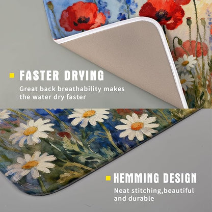 4th of July Dish Drying Mat for Kitchen Counter 16x18 Patriotic Floral Independence Day Memorial Holiday Absorbent Reversible Microfiber Drying Mats Kitchen Countertop Protector Dishes Drainer Pad - Image 6