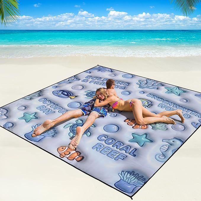 WIWIGO Beach Blanket Waterproof Sandproof Beach Mat 79" X 83"/10'x9'for 2-8 Adults Quick Drying Outdoor Picnic Mat Beach Accessories for Travel, Camping, Hiking by WIWIGO