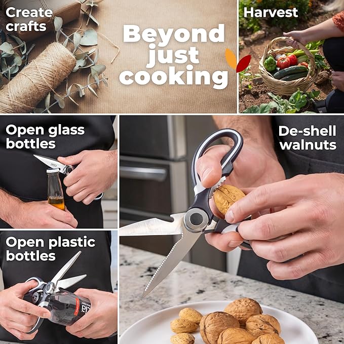 Kitchen Shears by Gidli - Liftime Replacement Warranty* - Includes Seafood Scissors As a Bonus - Heavy Duty Utility Stainless Steel All Purpose Ultra Sharp Scissors for Food/Cooking - Image 6