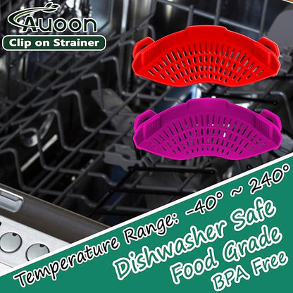 AUOON Clip On Strainer Silicone for All Pots and Pans, Pasta Strainer Clip on Food Strainer for Meat Vegetables Fruit Silicone Kitchen Colander (Purple) - Image 2