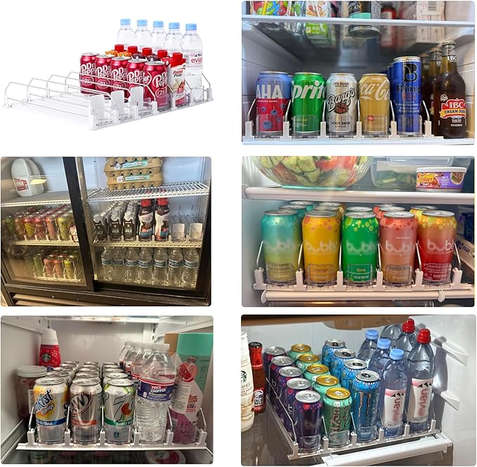 Drink Organizer for Fridge-White Automatic Pusher Glide,12oz 16oz 20oz-Soda Dispenser for Fridge-Holds up to 30 Cans - Image 2