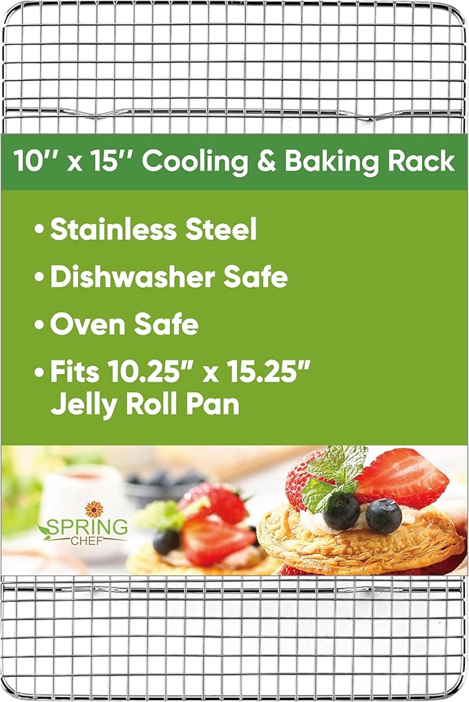 Spring Chef 10 x 15 Inch Stainless Steel Cooling Rack for Cooking & Baking - Heavy Duty Cookie Cooling Rack for Kitchen - Oven Safe - Fits Jelly Roll Pan - Dishwasher Safe by SpringChef