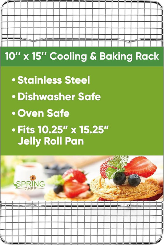 Spring Chef 10 x 15 Inch Stainless Steel Cooling Rack for Cooking & Baking - Heavy Duty Cookie Cooling Rack for Kitchen - Oven Safe - Fits Jelly Roll Pan - Dishwasher Safe by SpringChef