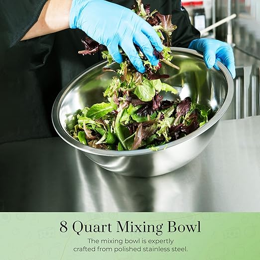 OCS Parts 8 Quart Mixing Bowls | Set of 4 | 13.25-Inch Stainless Steel Professional Grade Flat Base Mixing Bowls for Home and Commercial Kitchens - Image 8