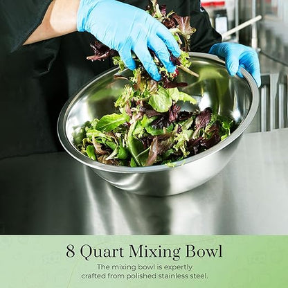 OCS Parts 8 Quart Mixing Bowls | Set of 4 | 13.25-Inch Stainless Steel Professional Grade Flat Base Mixing Bowls for Home and Commercial Kitchens - Image 8
