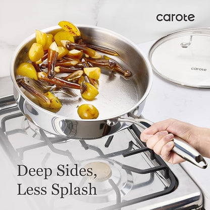 CAROTE 21pcs Tri-Ply Stainless Steel Cookware Set, Pots and Pans Set, Non Toxic Induction Kitchen Cooking Sets, Cookware Collection, Mirror Polish, Silver - Image 5