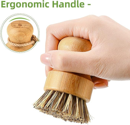 SUBEKYU Bamboo Dish Brush Set with Soap Holder, Wooden Dish Scrubber with Soap Dispenser, Natural Kitchen Scrub Brush, Washing Pot/Pans/Cast Iron, 2 Pack, Sisal + Coconut Palm Bristles - Image 6