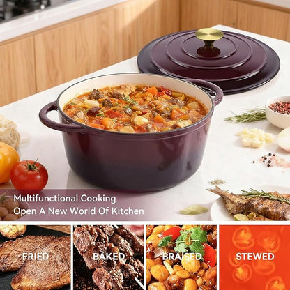 Miereirl 4.5 Quart Enameled Dutch Oven Pot with Lid, Cast Iron Dutch Oven with Dual Handles for Bread Baking, Cooking, Non-stick Enamel Coated Cookware, Fig - Image 4