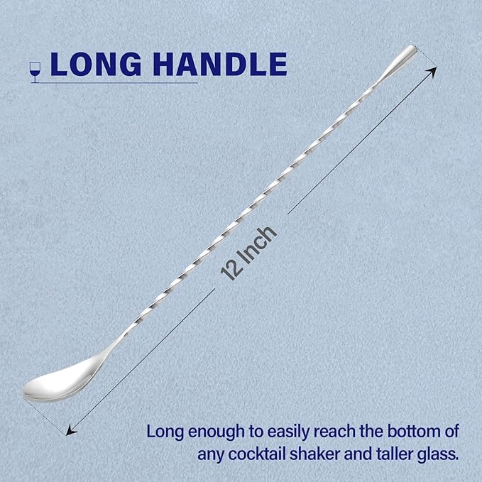Briout Bar Spoon Cocktail Mixing Stirrers for Drink, Stainless Steel 12 Inches Long Handle, Silver 2 Pieces - Image 2