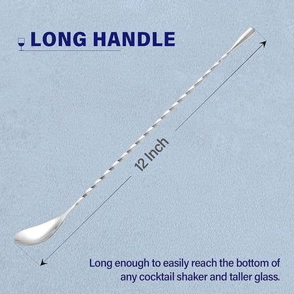 Briout Bar Spoon Cocktail Mixing Stirrers for Drink, Stainless Steel 12 Inches Long Handle, Silver 2 Pieces - Image 2