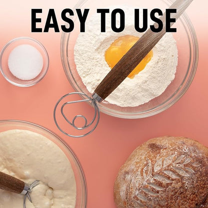 Zulay Kitchen 13 Inch Danish Dough Whisk - Large Wooden Danish Whisk For Dough With Stainless Steel Ring - Traditional Dutch Whisk Baking Tool For Bread, Batter, Cake, Pastry (Ashwood) - Image 3