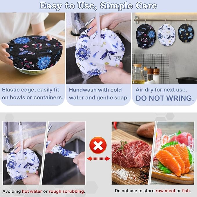 5-Size Reusable Beeswax Bowl Covers for Bread Proofing, Cotton Cloth Flexible Beeswax Wraps for Food Storage(Butterfly) - Image 6