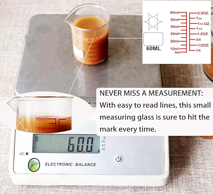 High Borosilicate Glass Measuring Cup-V-Shaped Spout，Glass Measuring Beaker for Kitchen or Restaurant, Easy to Read, 60 ML (2 Oz)-Pack of 2 - Image 3