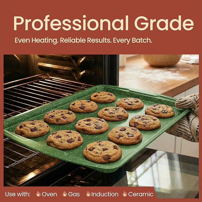 BAKKEN Kitchen Baking Pan Set - Nonstick Green Marble Coating, Commercial Grade Carbon Steel Bakeware Sets, Baking Kitchen Essentials, PFOA, PFOS, PTFE Free, Oven Safe Tray (Up To 450° F), Set of 3 - Image 3