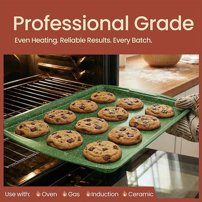 BAKKEN Kitchen Baking Pan Set - Nonstick Green Marble Coating, Commercial Grade Carbon Steel Bakeware Sets, Baking Kitchen Essentials, PFOA, PFOS, PTFE Free, Oven Safe Tray (Up To 450° F), Set of 3 - Image 3
