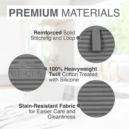 All-Clad Premium Pot Holder & Heating Pad, (2-Pack) Heat Resistant to 500 Degrees, 100% Cotton 10"x6.25" for Kitchen and Barbeque, Pewter - Image 5